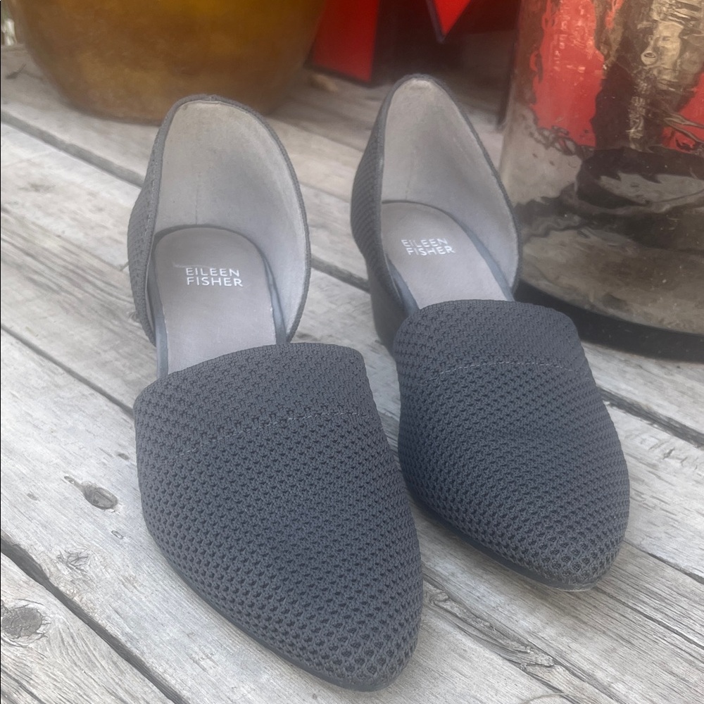 Eileen Fisher Gray Pointed-Toe D'Orsay Flats - Knit Upper